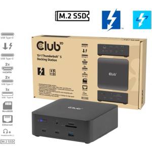 Club 3D Док за преносими компютри Club 3D - CSV-2562 (180W, Thunderbolt 5 към 2xHDMI, 2xUSB-C, 10Gbps, 2xUSB-A 5Gbps, 1x 10Gbps, 2.5G, M. 2) (CSV-2562)