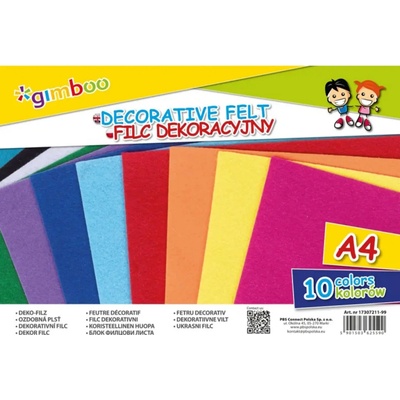 Dekoračná plsť GIMBOO, A4, vo fólii, 160 GSM, mix farieb
