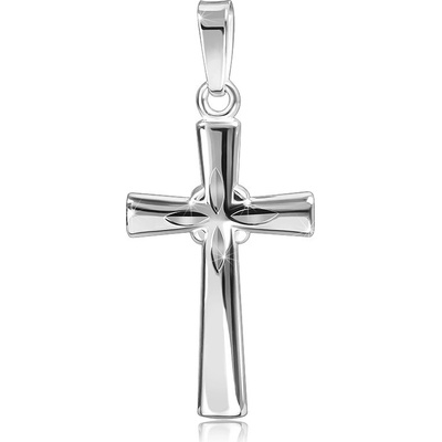 Šperky eshop Stříbrný přívěsek 925 lesklý kříž gravírované paprsky Y22.18