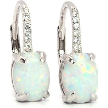 Rafity stříbrné náušnice s bílým opálem a zirkony E0069KL-1605