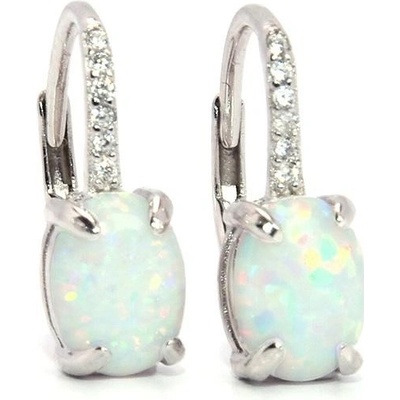 Rafity stříbrné náušnice s bílým opálem a zirkony E0069KL-1605
