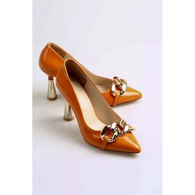 Moda Trend Дамски лачени обувки с декоративен елемент - Оранжеви #369578 (369578_Оранжев)