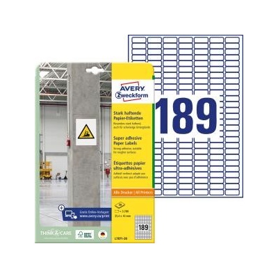 Etikety univerzálne 25,4x10mm Avery A4, silne lepivé 20 hárkov