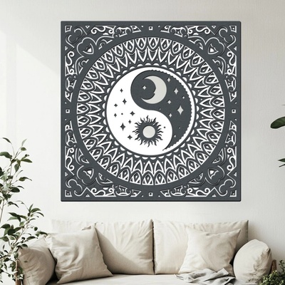 dřevo života Dřevěná 5 vrstvá mandala YIN YANG Zvolte rozměr šxv (cm): 40, Zvolte barevný dekor: antracitová-bílá