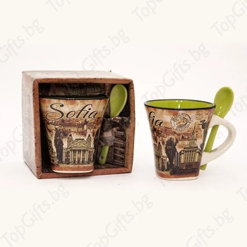 Image 1 of Керамични чаши за кафе с керамична лъжичка " София"