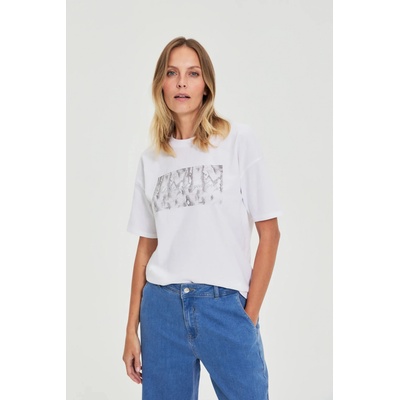 Moodo Бяла памучна тениска с принт Moodo Moodo | Byal | ЖЕНИ | XXL