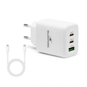 Bluestork Мрежово зарядно устройство Bluestork - PW-65-CCA (2xUSB-C, USB-A, 65W, 2 м кабел, бяло) (PW-65-CCA)