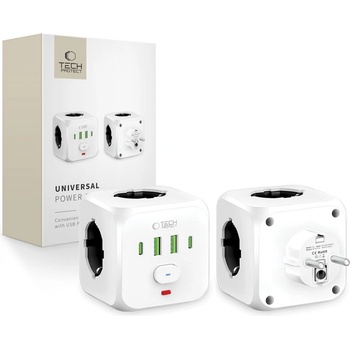 Tech-Protect Захранващ адаптер с 4 порта от Tech Protect PCL3X4 - Бял (5906302372096)