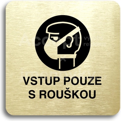 ACCEPT Piktogram vstup pouze s rouškou - zlatá tabulka - černý tisk bez rámečku
