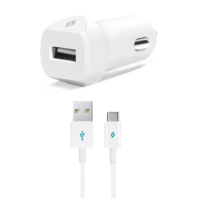 Ttec Зарядно за кола 12V SpeedCharger USB In-Car Charger, 2, 1A, incl, Type C Cable - Бяло, 117563