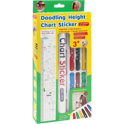 JUNIOR Kreativní sada se samolepkami a voskovkami na vymalování "Doodling Height Chart Sticker"