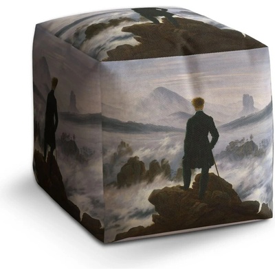 Sablio Taburet Kocka Poutník nad mořem mlhy - Caspar David Friedrich: 40x40x40 cm