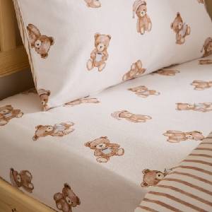 Catherine Lansfield Кремав еластичен единичен фланелен детски чаршаф 90x190 cm Brushed Teddy Bear - Catherine Lansfield (BD/61855/W/SFD/CR)