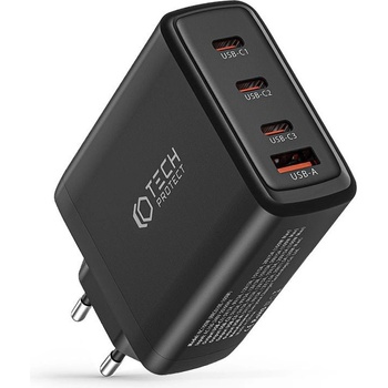 Tech-Protect Захранване за ел. мрежа за лаптопи, смартфони и таблети с 3xUSB-C и 1xUSB-A изходи с технология за бързо зареждане - Tech-Protect GaN Fast Wall Charger 100W (черен) (THP2168)