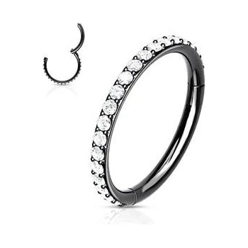 Šperky4U piercing segment kruh s kamínky černý K1041-KC