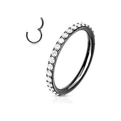 Šperky4U piercing segment kruh s kamínky černý K1041-KC