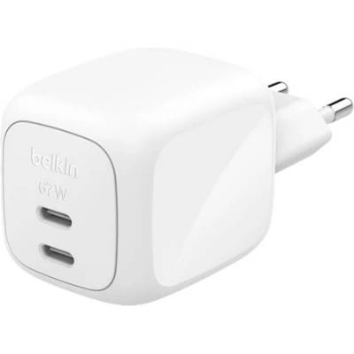 Belkin BOOSTCHARGE PRO мрежово зарядно устройство с 2 Type-C порта, 67 W, PD бързо зареждане, БЯЛО WCH020KQWH (WCH020KQWH)