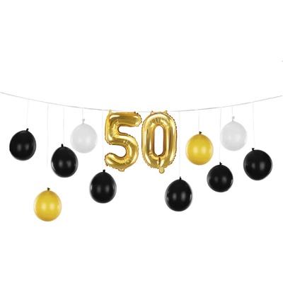 PartyDeco Balónová girlanda „50. narodeniny“, zlatá, čierna, biela