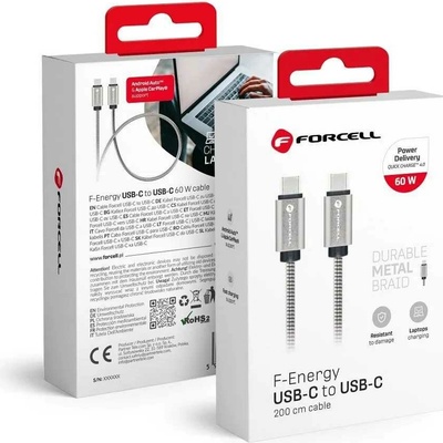 F-Energy C237 Typ C na Typ C PD QC4.0 3A 60W 2m stříbrný