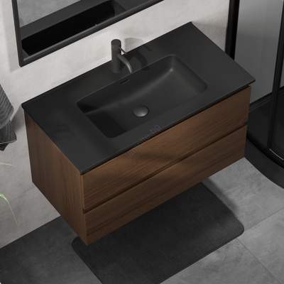Bath Deluxe Шкаф за баня с мивка kenwood, 91 см, орех/черен (setbt0124a)