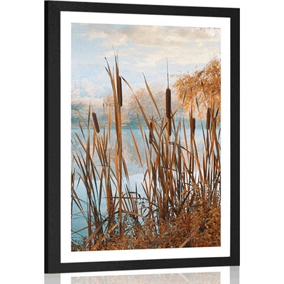 Plakát s paspartou řeka uprostřed podzimní přírody - 60x90 white