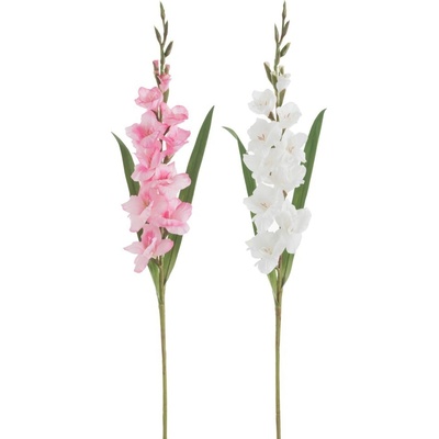 2ks bílá a růžová umělá květina gladiol / mečík - 12*102 cm - J-Line by Jolipa