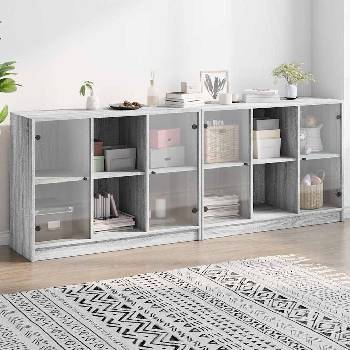 vidaXL Библиотека с врати сив сонома 204x37x75 см инженерно дърво (3206536)