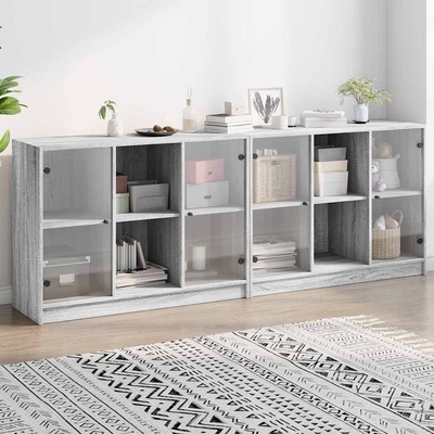 vidaXL Библиотека с врати сив сонома 204x37x75 см инженерно дърво (3206536)