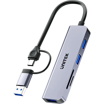 хъб HUB USB-C/USB-A 3 port uHUB P5+ - USB3.0 x 3, Card reader, Aluminium - H1320AGY01 (H1320AGY01)