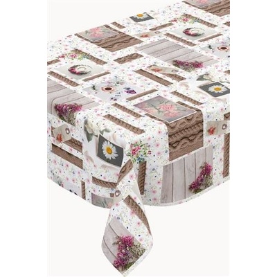 Obrus PVC 067A kvetinová koláž hnedá metráž, 20 m x 140 cm, IMPOL TRADE