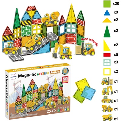 Mamido Magnetická stavebnica dopravné mesto 50 ks , 5x stavebné vozidlá MT1446
