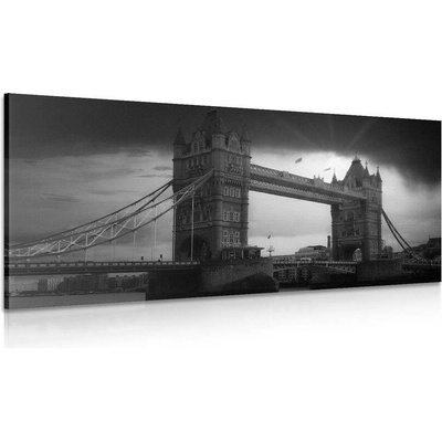 Obraz západ slunce nad Tower Bridge v černobílém provedení - 60x30