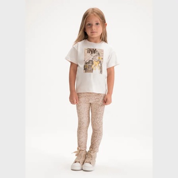 Mayoral Комплект клин принт Бежов и мръсно бяла тениска с щампа за мини момиче Mayoral