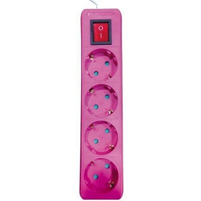 EUROLAMP РАЗКЛОНИТЕЛ С 4 ГНЕЗДА, КЛЮЧ И ДЕТСКА ЗАЩИТА, РОЗОВ, С КАБЕЛ