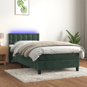 vidaXL Боксспринг легло с матрак и LED, тъмнозелено, 100x200см, кадифе (3134630)