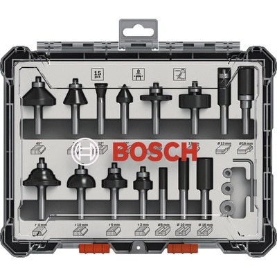 Bosch 15-dielna zmiešaná súprava fréz stopka 8 mm 2607017472