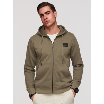 Ombre Clothing Мъжки суитшърт без копчета с качулка и апликация - маслинен V4 OM-SSZP-0256 Ombre Clothing Ombre Clothing | Zelen | МЪЖЕ | S