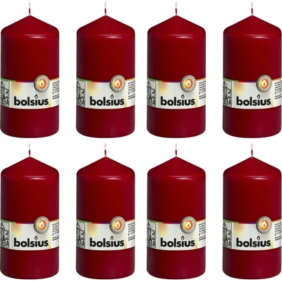 Bolsius Цилиндрични свещи, 8 бр, 130x68 мм, виненочервени (428082)