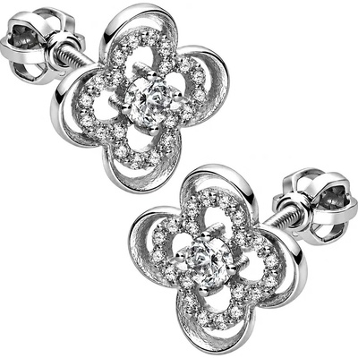 Zlaton Náušnice bílé zlato květina se zirkony pecky 0.9cm 1.85g N13112501660
