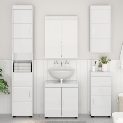 vidaXL Комплект мебели за баня TULUM 5 pcs Лъскаво бяло (3398058)