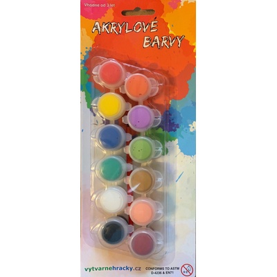 SMT Creatoys akrylové barvy 12ks se štětcem i na keramiku,sklo,kameny na kartě 11x26,5cm