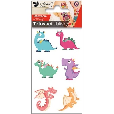 Anděl Tetování barevné pro děti 6 x 10,5 cm barevní dinosauři