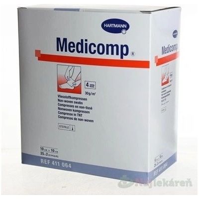 MEDICOMP kompres z netkaného textilu, sterilný 10 x 10 cm 50 ks