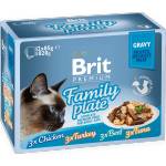 Brit Cat Premium Family plate gravy - паучове за котки с различни вкусове 12 броя х 85 гр