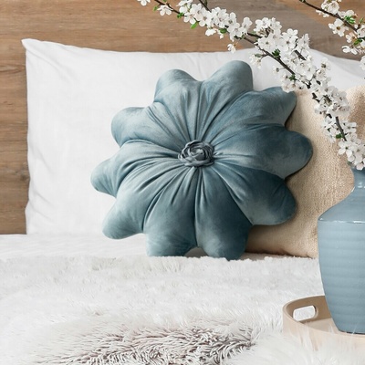 Eurofirany Vankúš FLORES 5 modro tyrkys modrá Zamat 40 cm kruh
