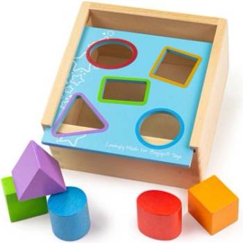 Bigjigs Toys - Дървен сортер с цветни геометрични фигурки (BB093)