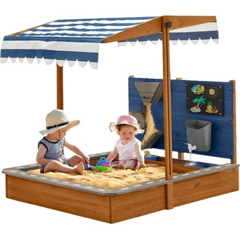 Ginger Home Детски дървен пясъчник Ginger Home - С аксесоари за игра и регулируем покрив (W01D330B)