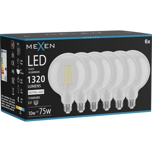 Mexen Vintis 6x LED филаменна крушка E27, G125, 10W, Неутрална - 4000K, 1320 lm, прозрачна (L158-E27-1040-00x06)