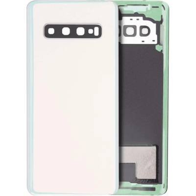 Zadní sklo s krytkou kamery Samsung Galaxy S10 (bez loga) – bílý prism – Aftermarket Plus SAM3492