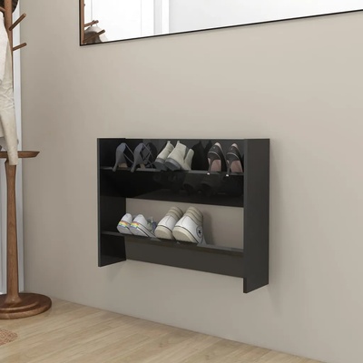 vidaXL Стенен шкаф за обувки черен гланц 80x18x60 см инженерно дърво (806755)